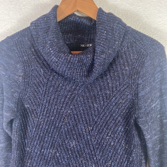 NIC+ZOE Blue Marled Turtleneck Sweater S - Picture 2 of 7